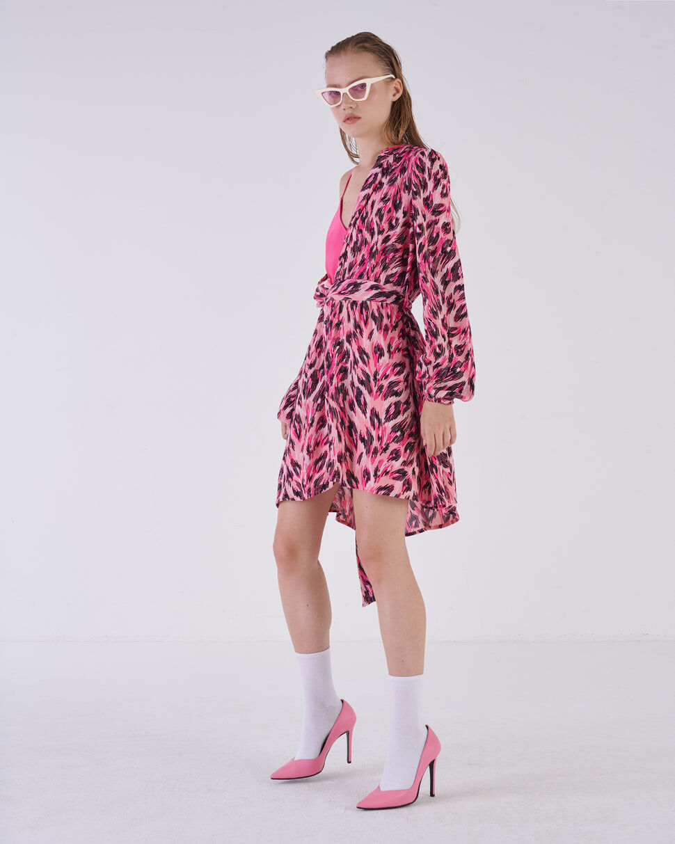 【Silvian Heach】甜美個性豹紋長袖洋裝