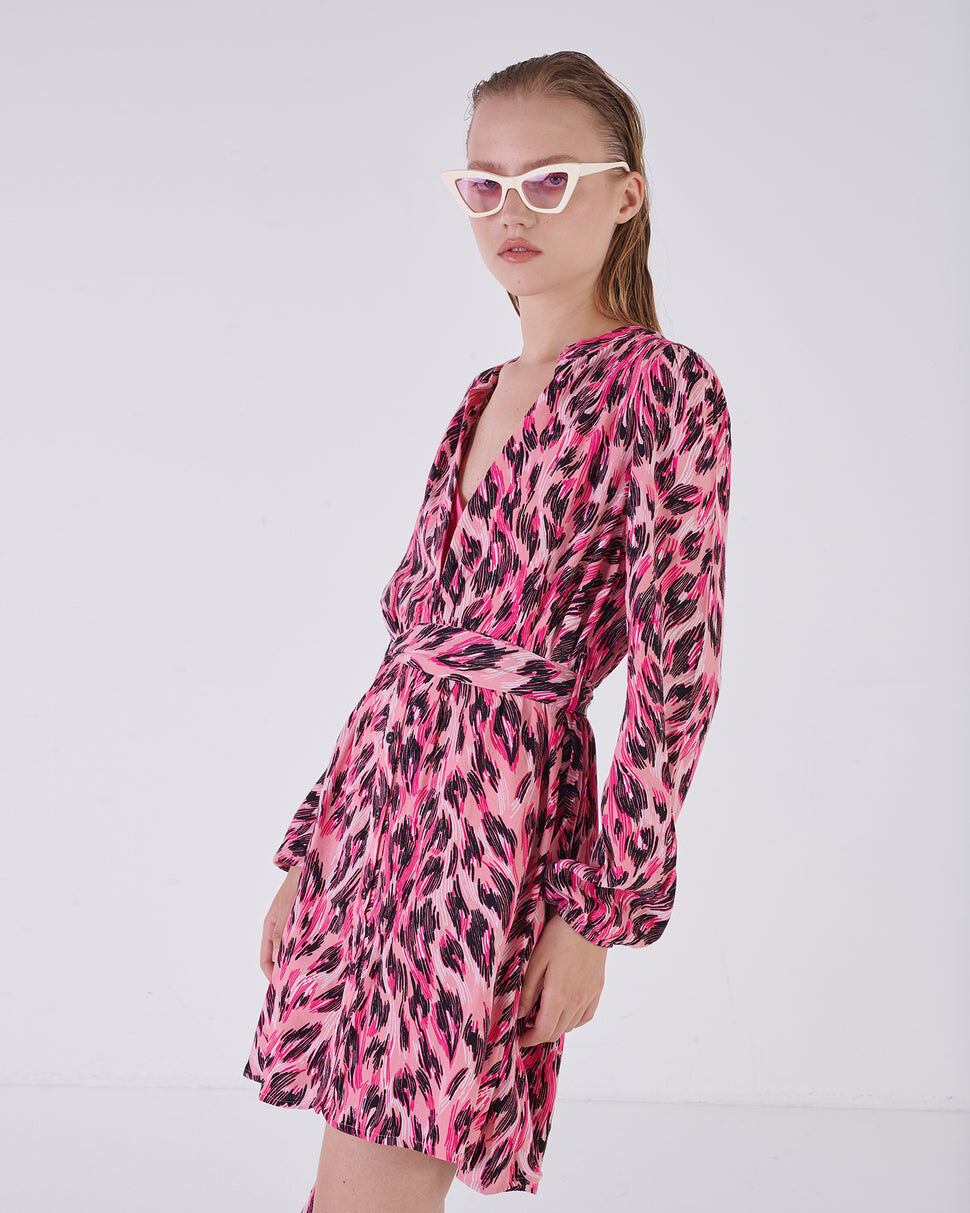 【Silvian Heach】甜美個性豹紋長袖洋裝