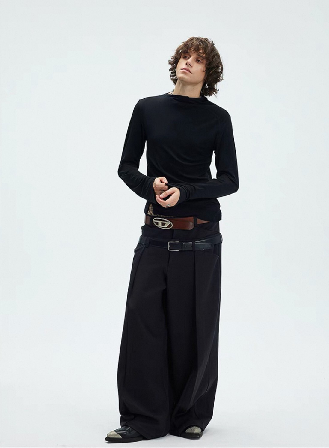 WHISTL 雙腰頭 復古面料 Baggy 垂墜感 長褲 #西裝褲