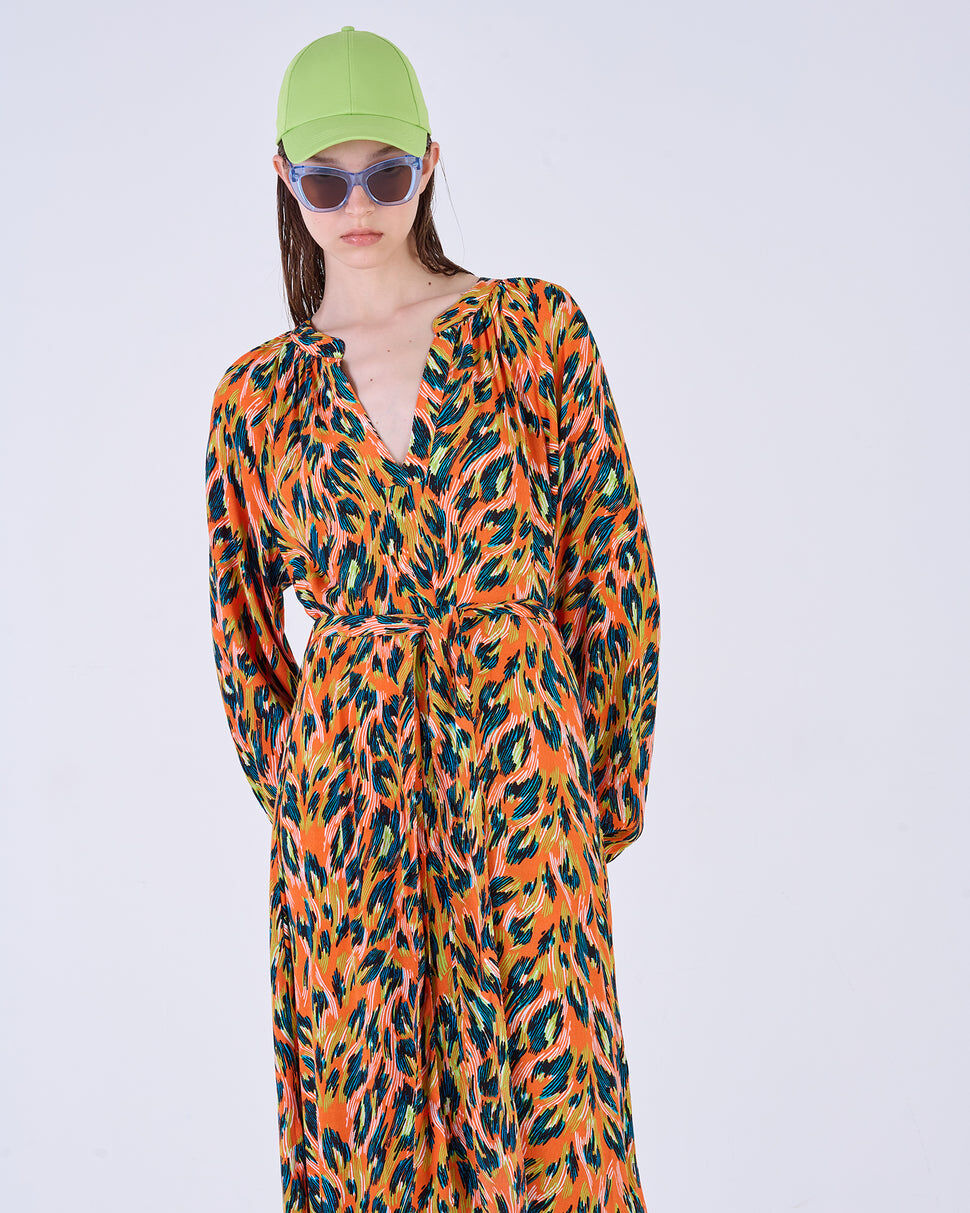 【Silvian Heach】個性豹紋長袖長洋裝