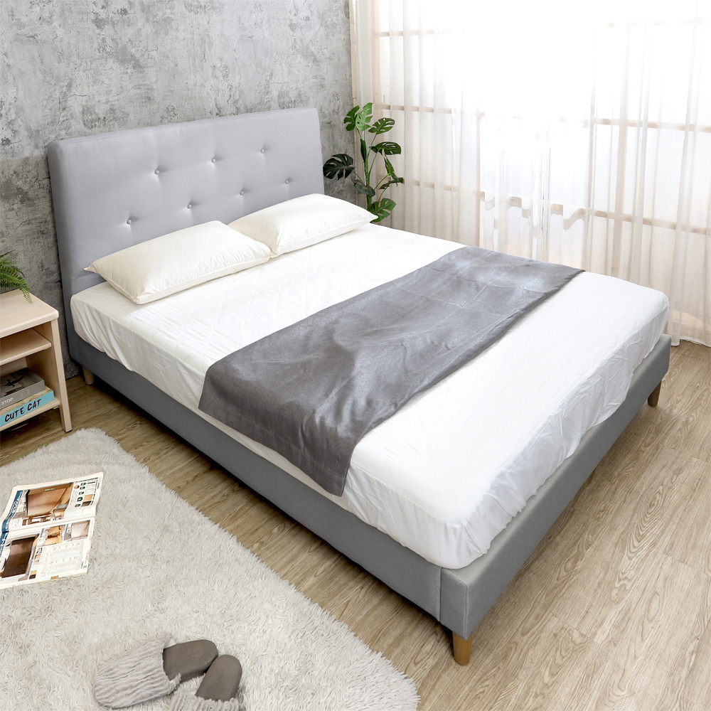 高恩5尺雙人布面床架/床組(床頭片+床底-兩色可選)