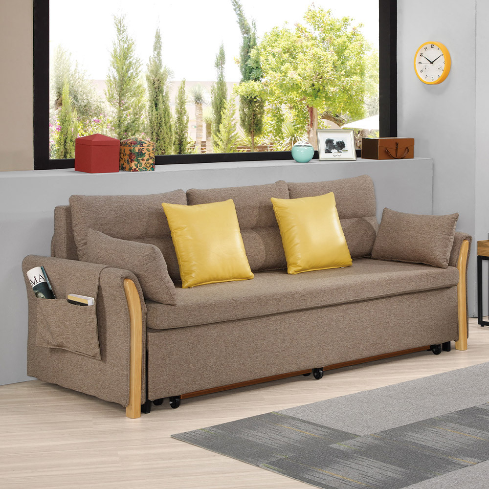 德拉維咖啡色布沙發床組/三人椅/三人座沙發-附抱枕