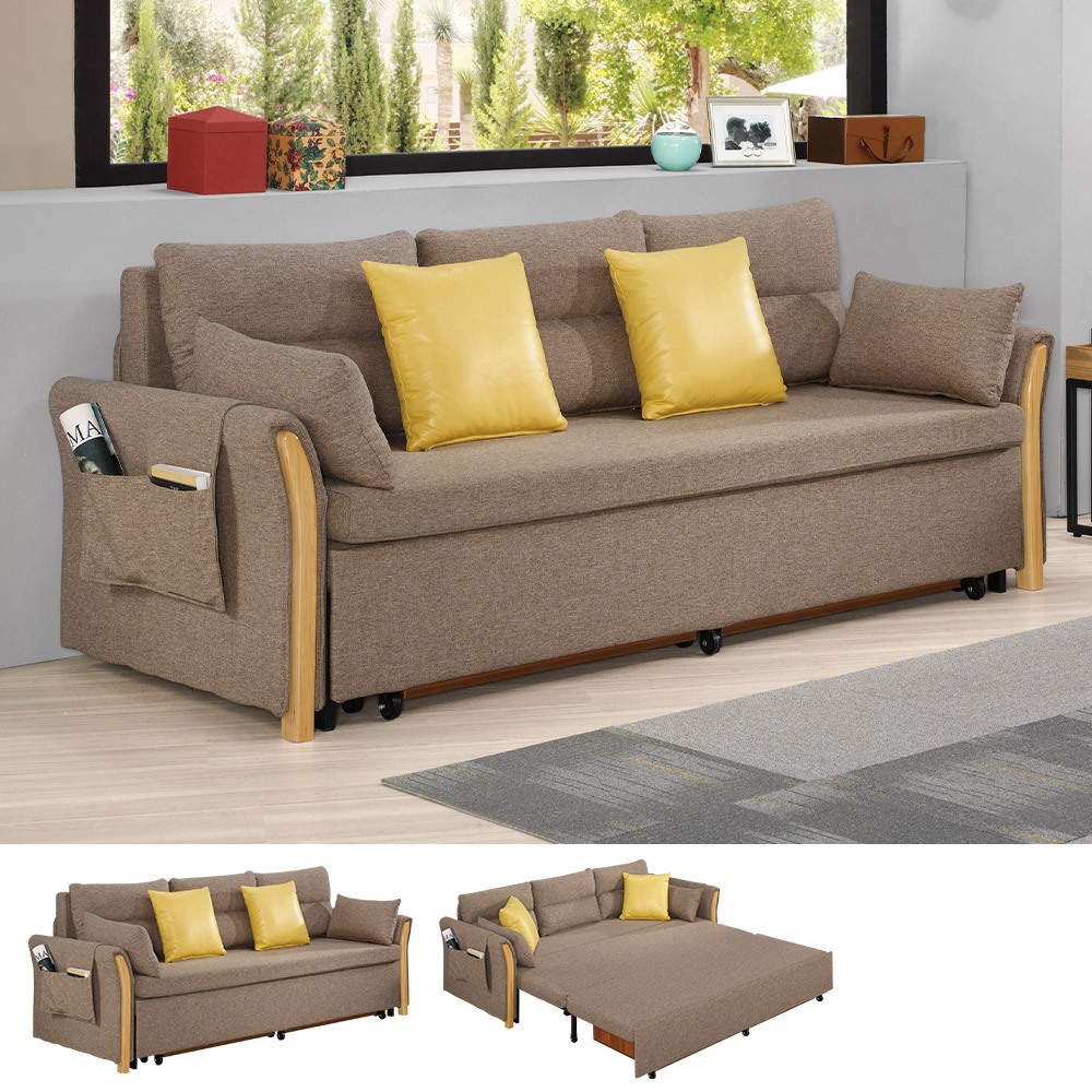 德拉維咖啡色布沙發床組/三人椅/三人座沙發-附抱枕