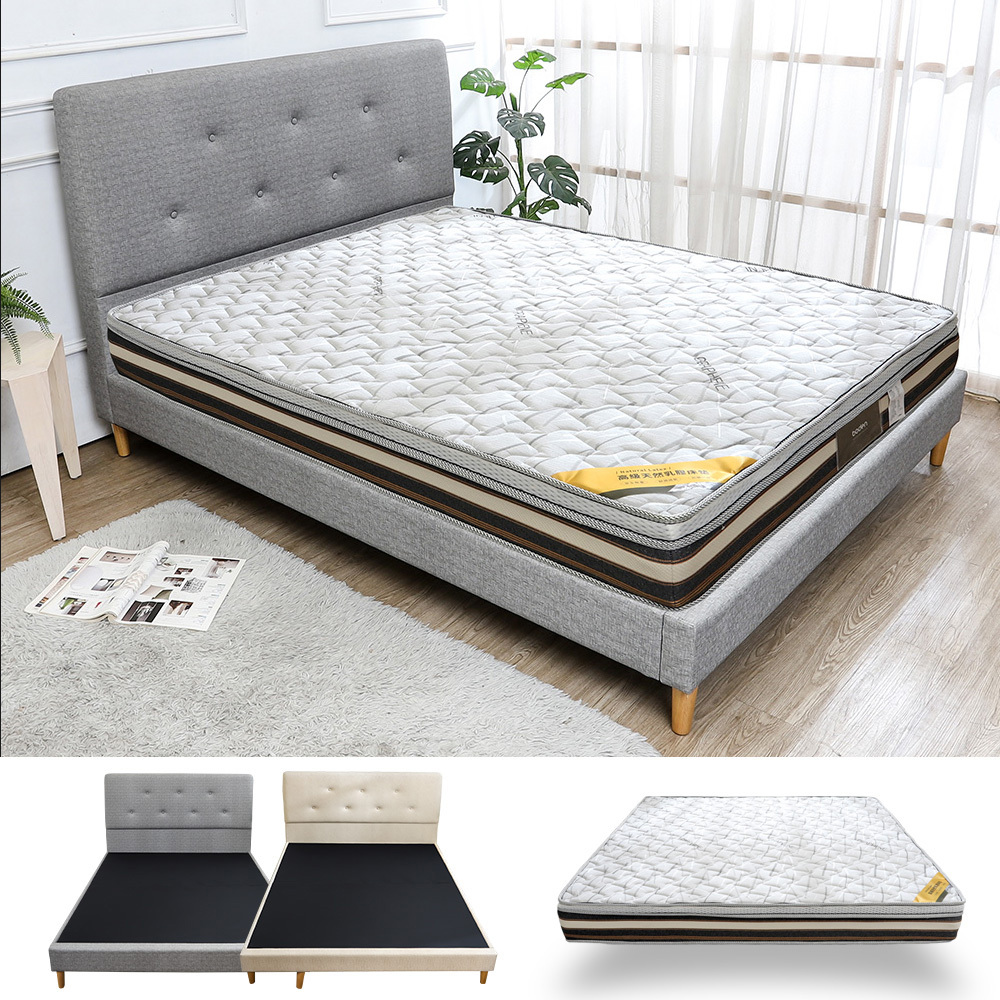 高恩5尺雙人床房間組-2件組(貓抓皮革床架+石墨烯天然乳膠床墊-兩色可選)