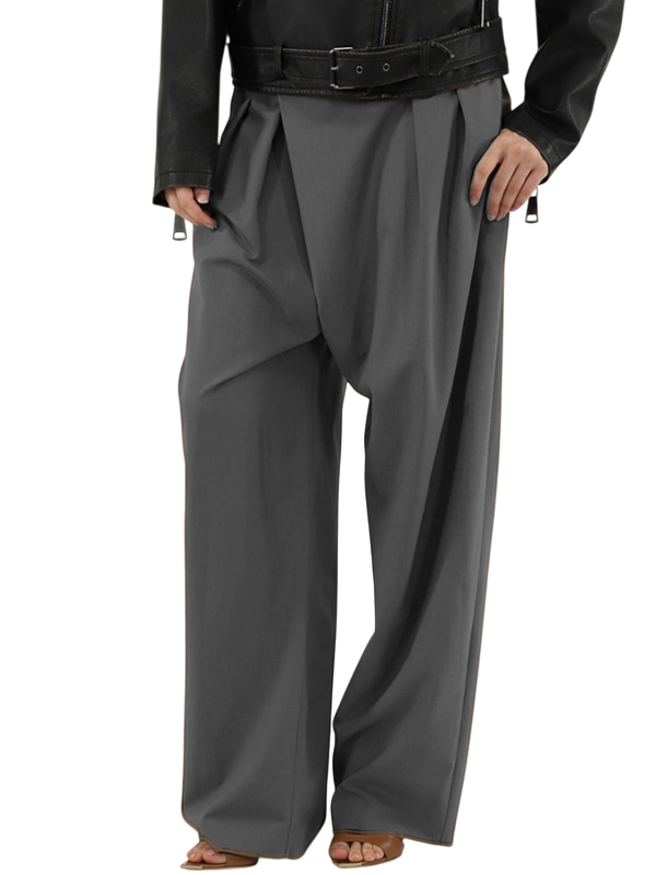 IXOS 斜釦打摺寬褲(灰)