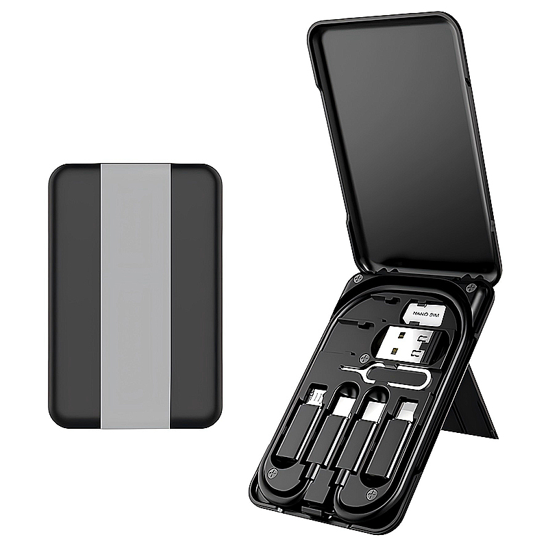 日本TSK 旅行便攜數據線收納盒多功能百寶盒轉接頭充電線手機支架 P3981