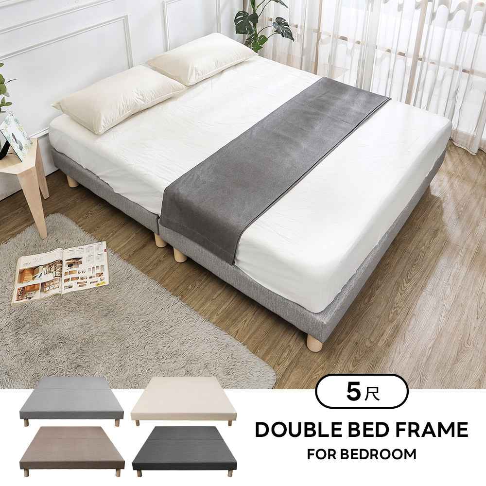 奈曼5尺雙人耐磨貓抓布紋皮革床底/床架(不含床頭片-四色可選)