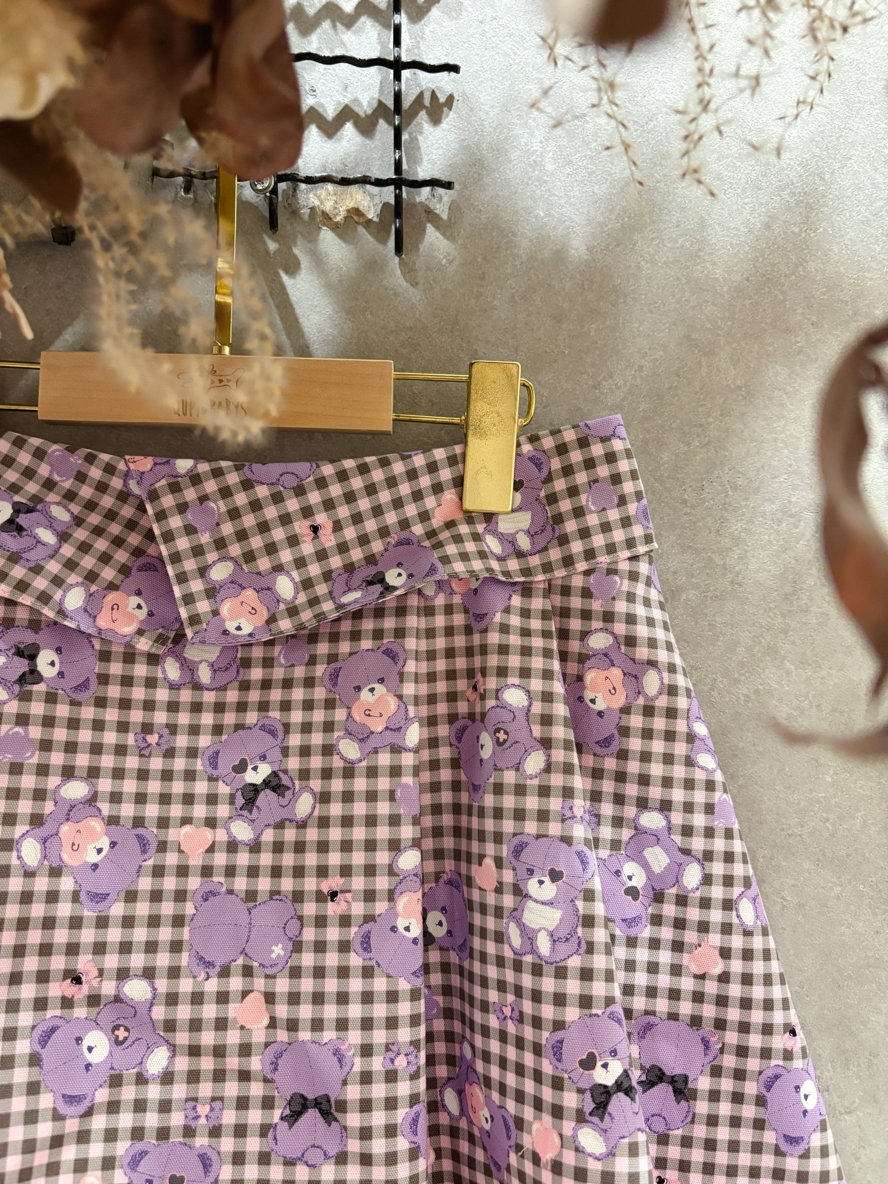 紫格熊熊 媽咪翻摺連褲短裙(M)