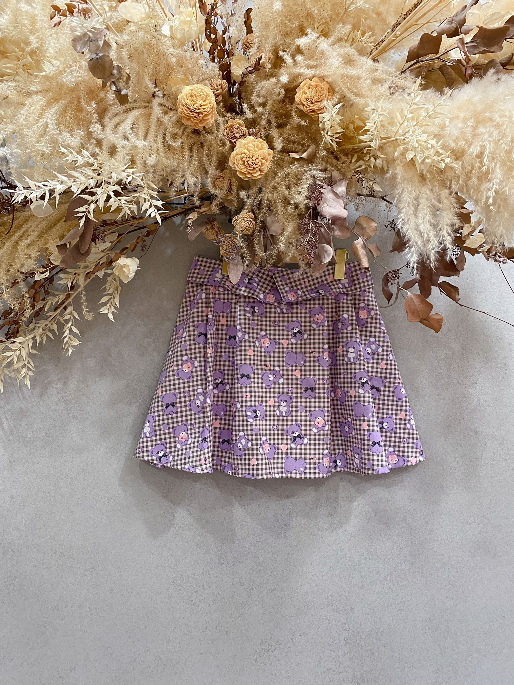 紫格熊熊 媽咪翻摺連褲短裙(M)