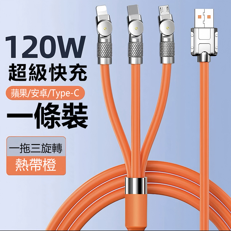 日本TSK 180度旋轉120W 手機數據線彎頭適用蘋果華為安卓 Type-c 快充充電線 (2米) P3969
