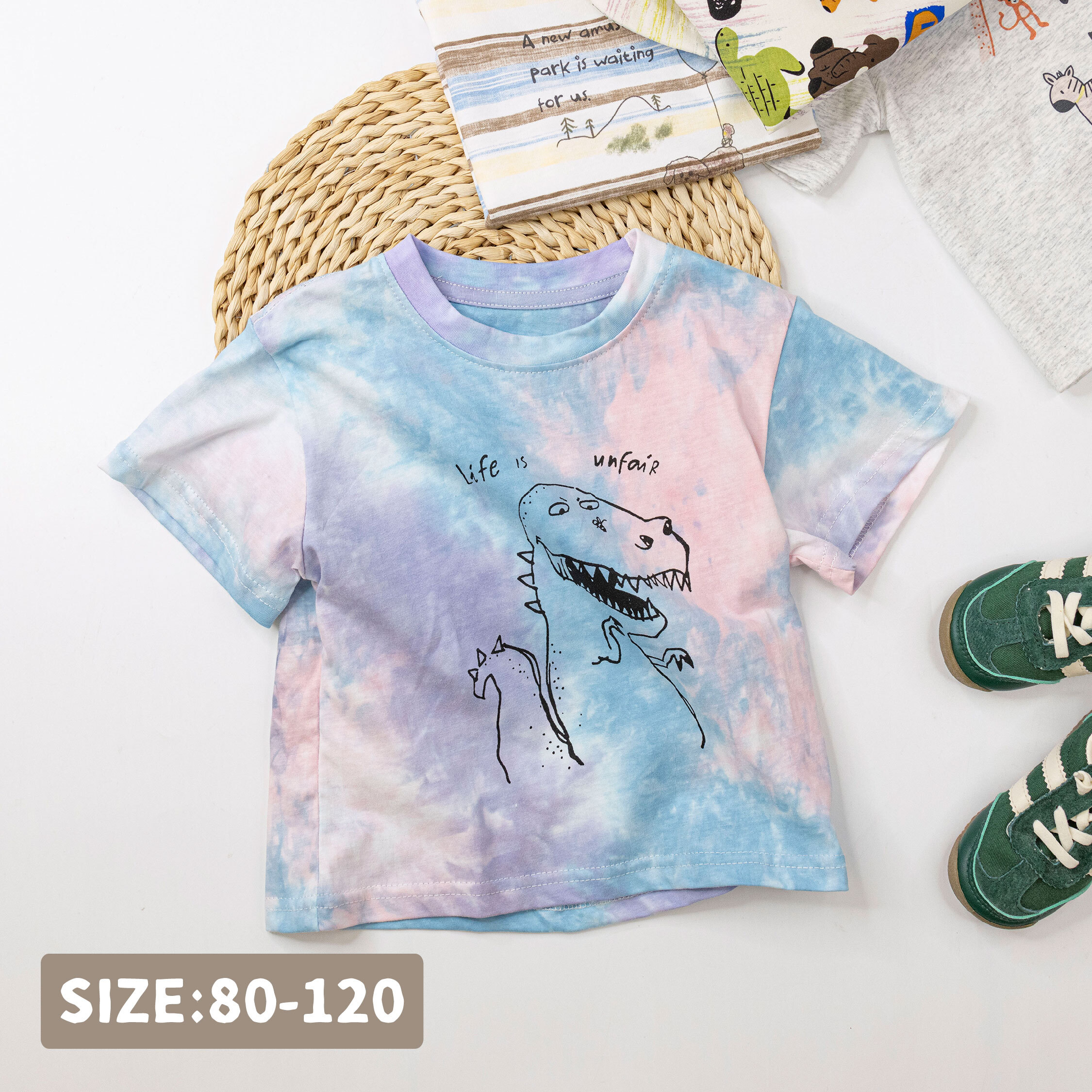 【H50297】小蜜蜂大恐龍炫彩上衣/短T