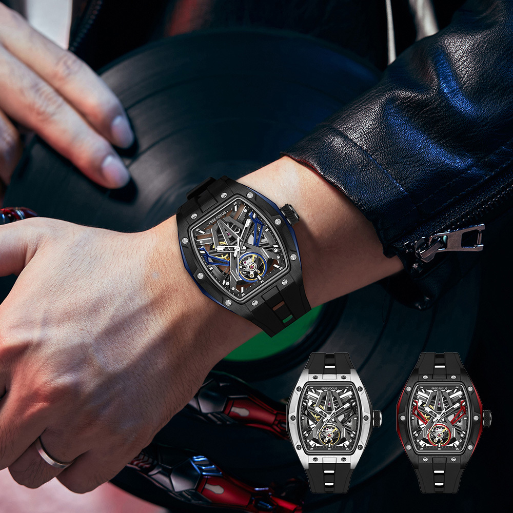 【Free Focus】F7001G 酒桶款 潮流 雙面鏤空 夜光指針刻度 機械 手錶