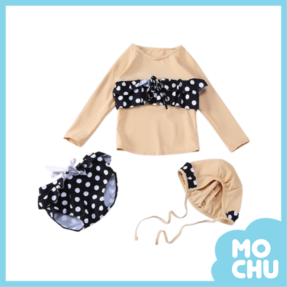 圓點假兩件比基尼長袖泳裝組