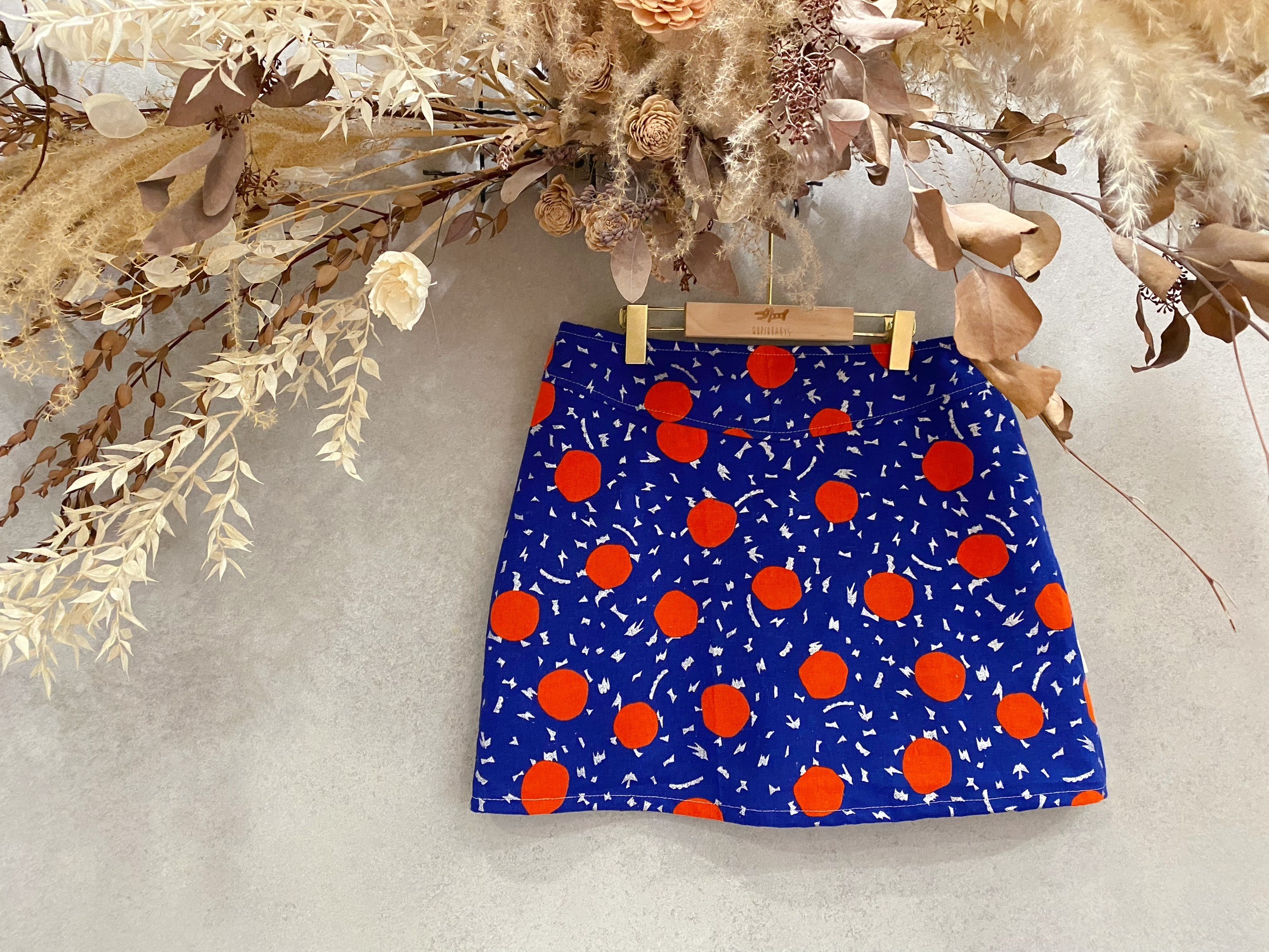 古家藍底紅圈 媽咪側開連褲短裙(S)