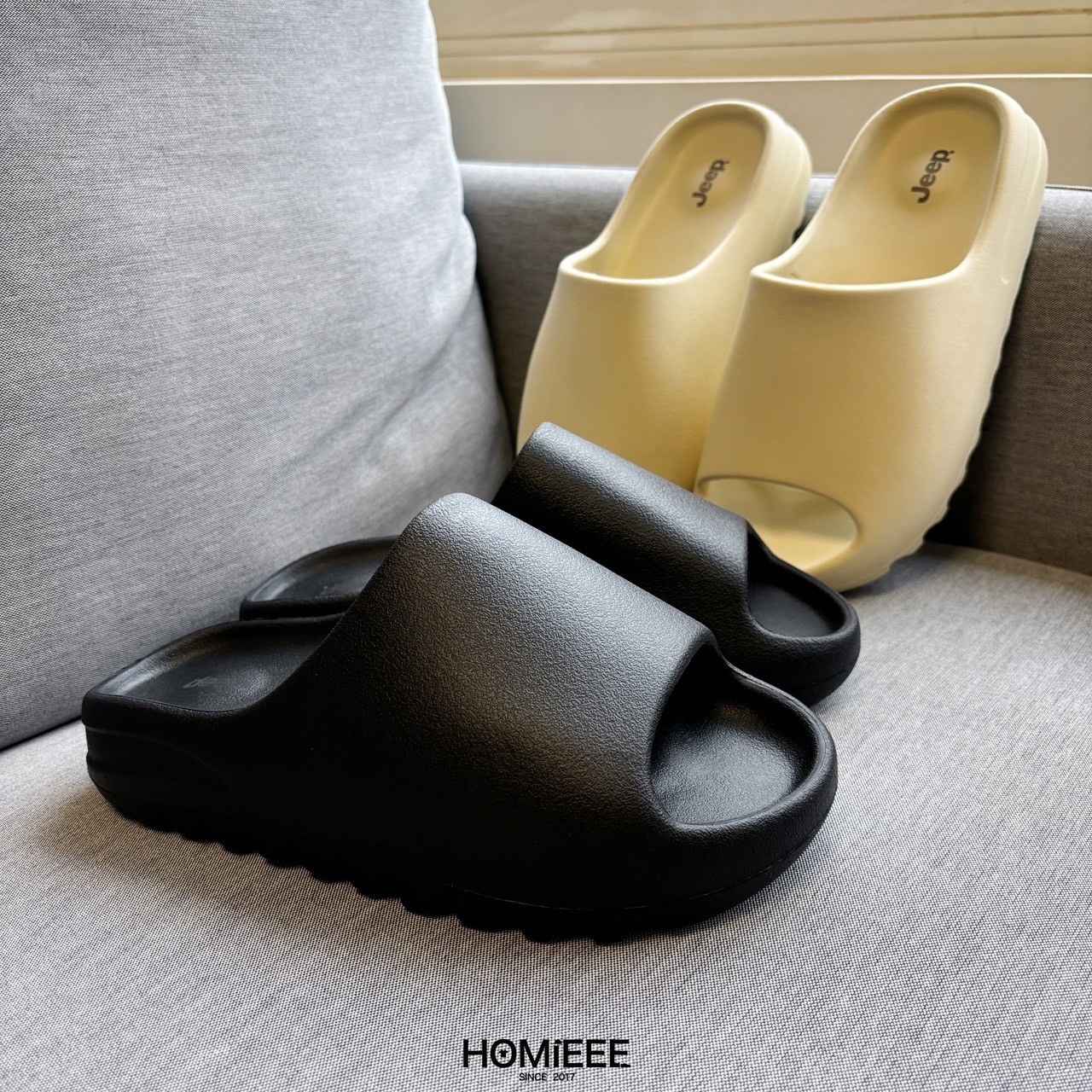 JEEP SLIDE 拖鞋 防水拖鞋 鋸齒 厚底 YEEZY平替 黑色 米白 [P230MTX362]