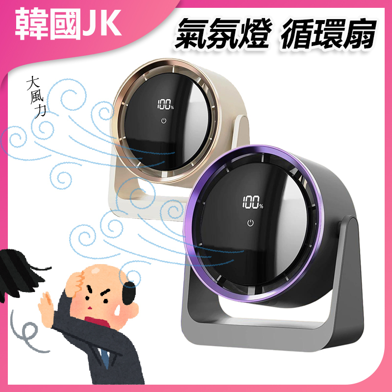 韓國JK 大風力USB 充電風扇帶氣氛燈循環扇 J1038