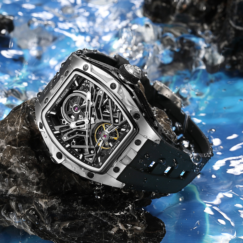 【Free Focus】F7002G 酒桶款 潮流 雙面鏤空 夜光指針刻度 機械 手錶