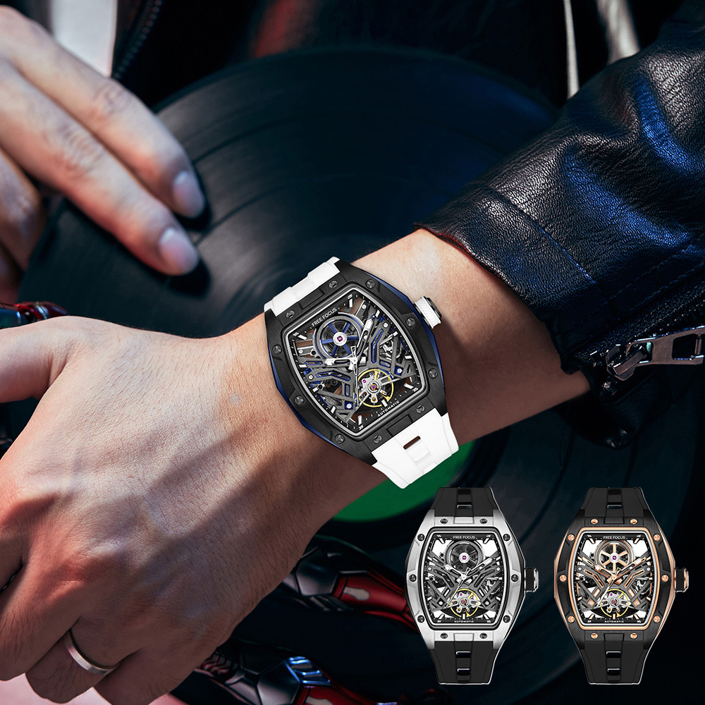 【Free Focus】F7002G 酒桶款 潮流 雙面鏤空 夜光指針刻度 機械 手錶