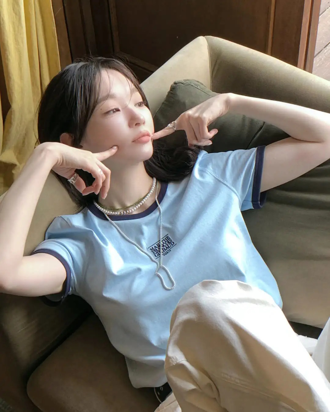 韓國 MARITHE FRANCOIS GIRBAUD MFG 女版 領口撞色滾邊T恤 Tee (4款顏色)