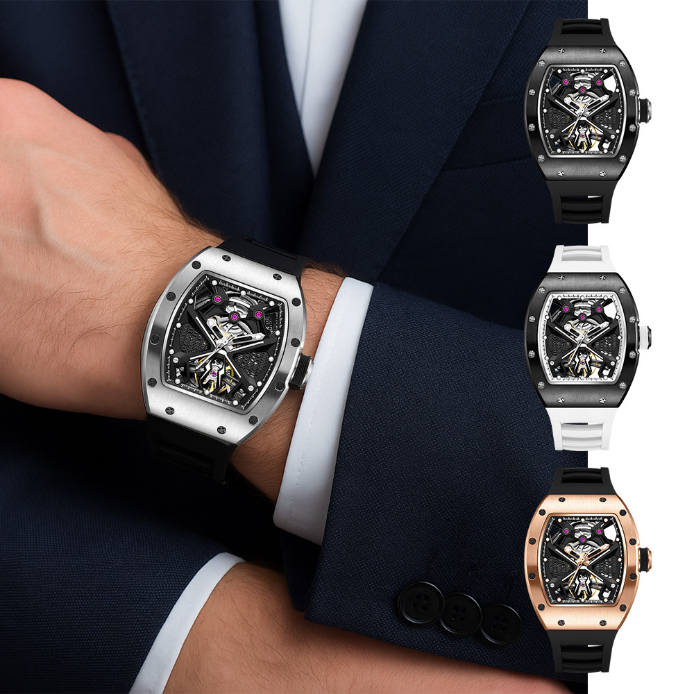 【Free Focus】JC-9-190G-5 酒桶款 潮流 雙面鏤空 夜光指針刻度錶盤 機械 手錶