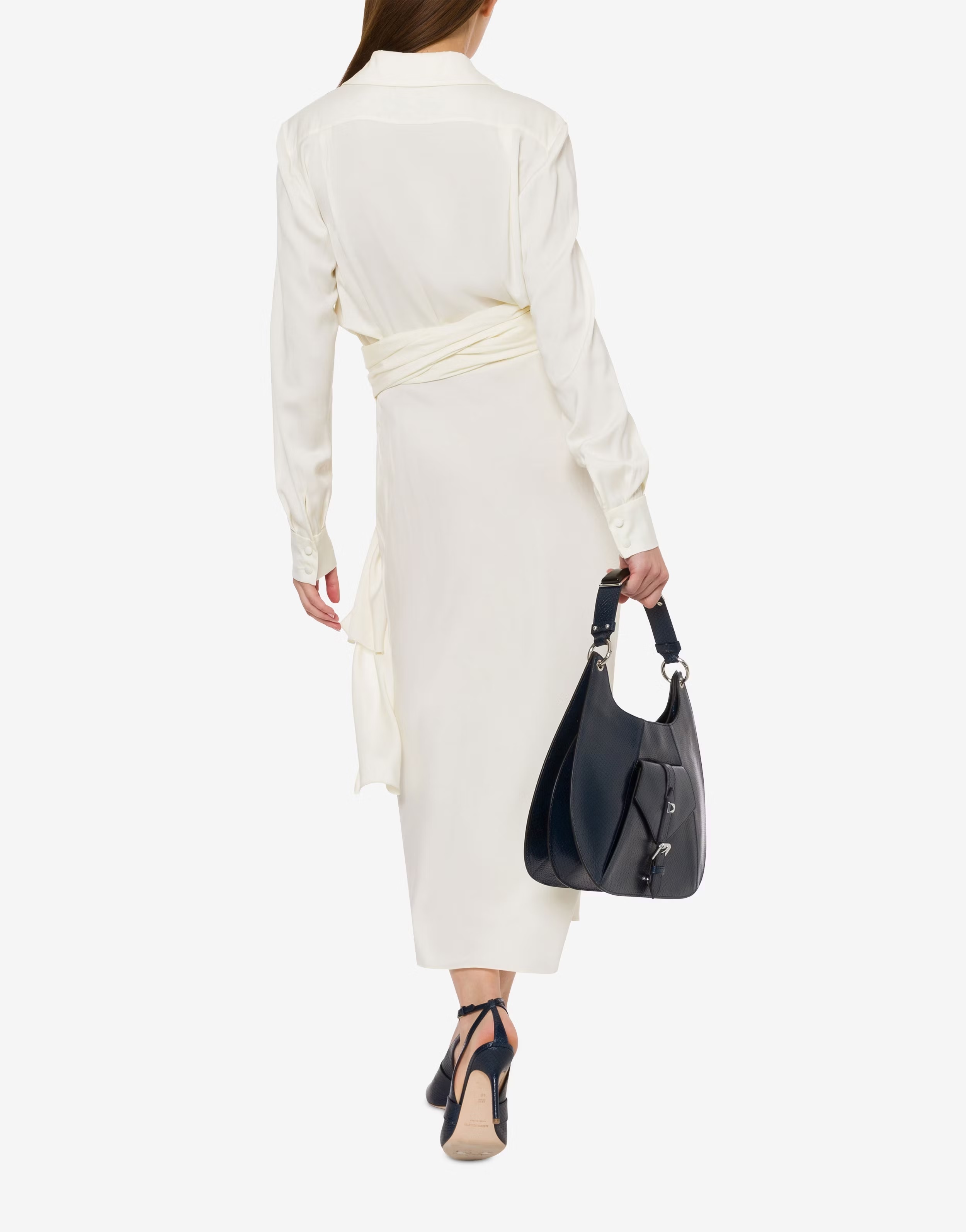 ALBERTA  FERRETTI  襯衫領綁帶絲洋裝(米黃)