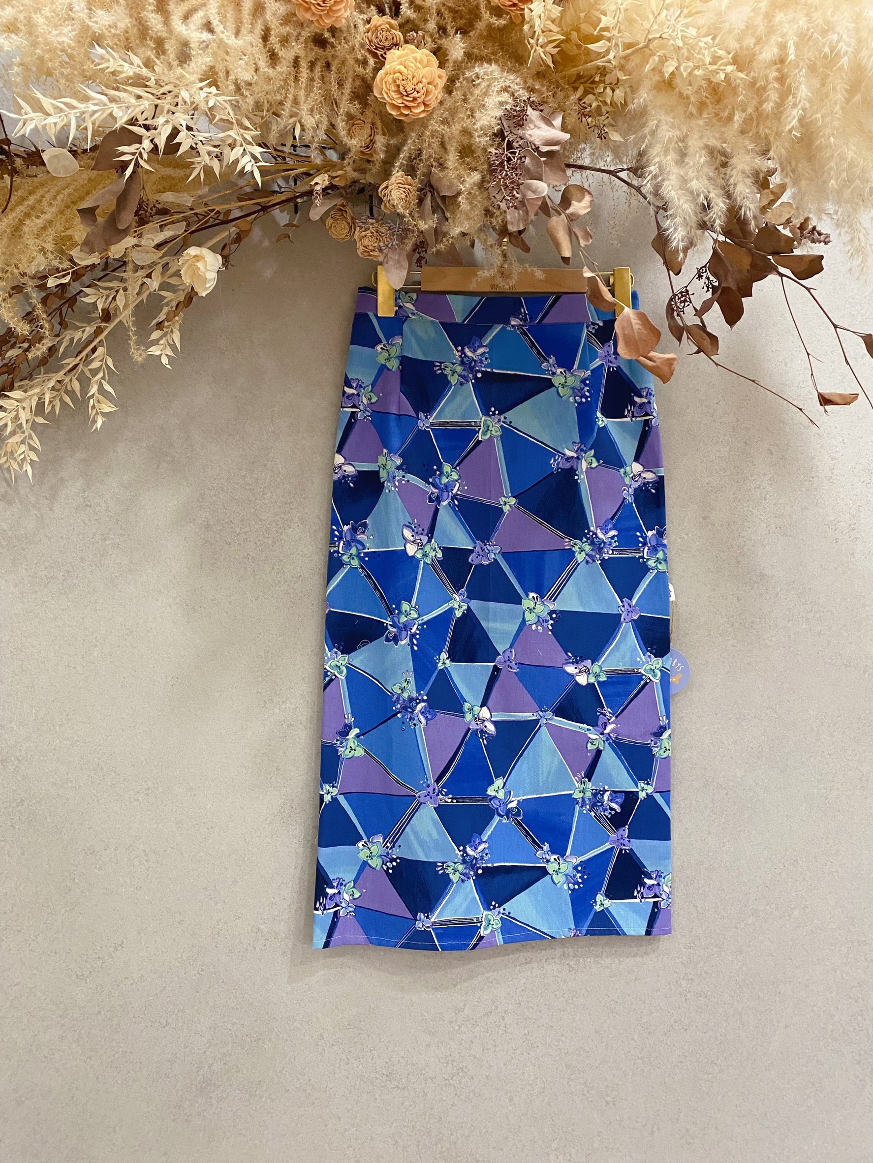 藍紫菱格 媽咪長窄裙(M)