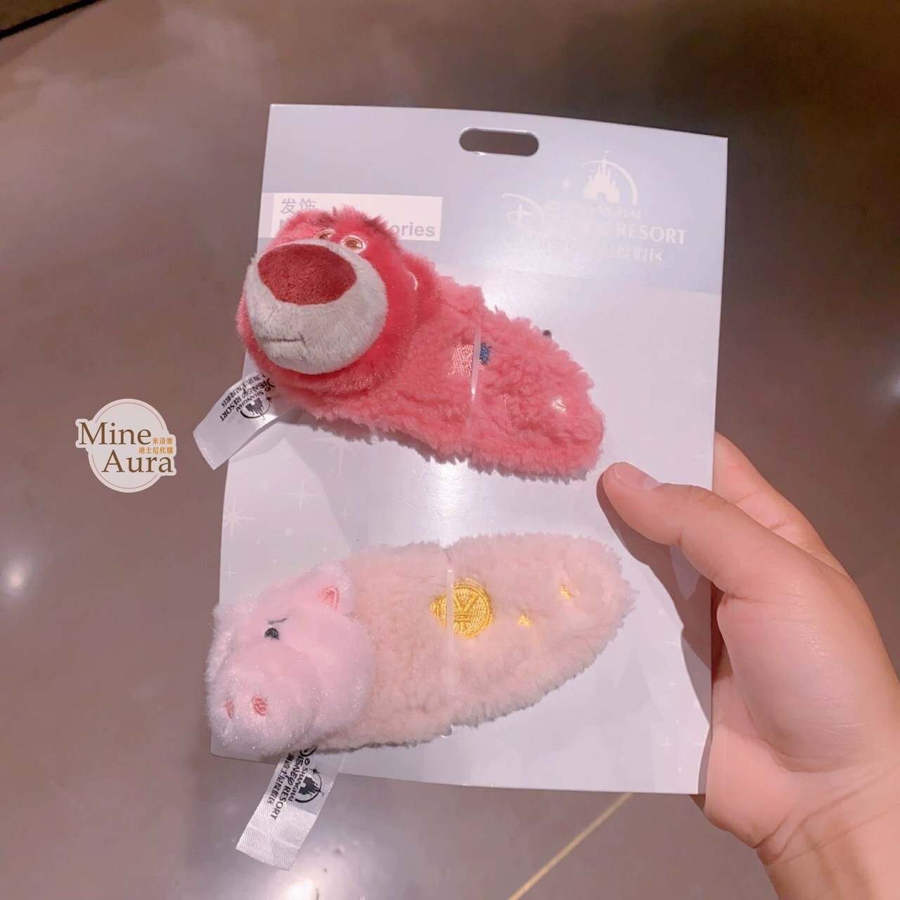 熊抱哥 Lotso 火腿豬 Ham 絨毛 大頭 造型 髮夾 髮飾 2入組 玩具總動員 Toy Story -上海迪士尼樂園
