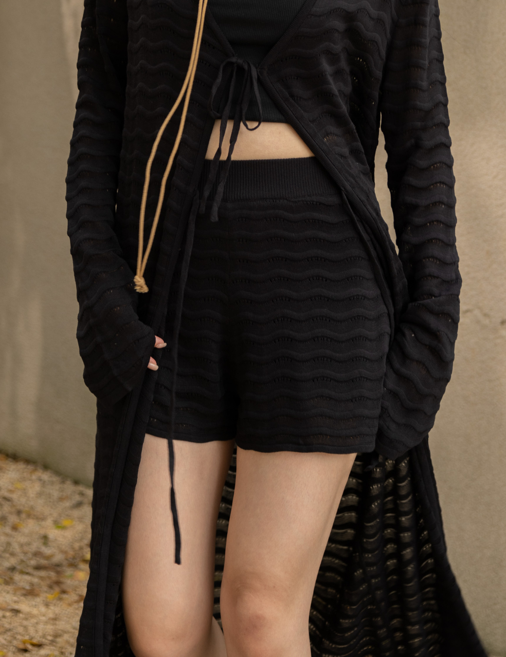 波浪織紋短褲（黑色/3尺寸）