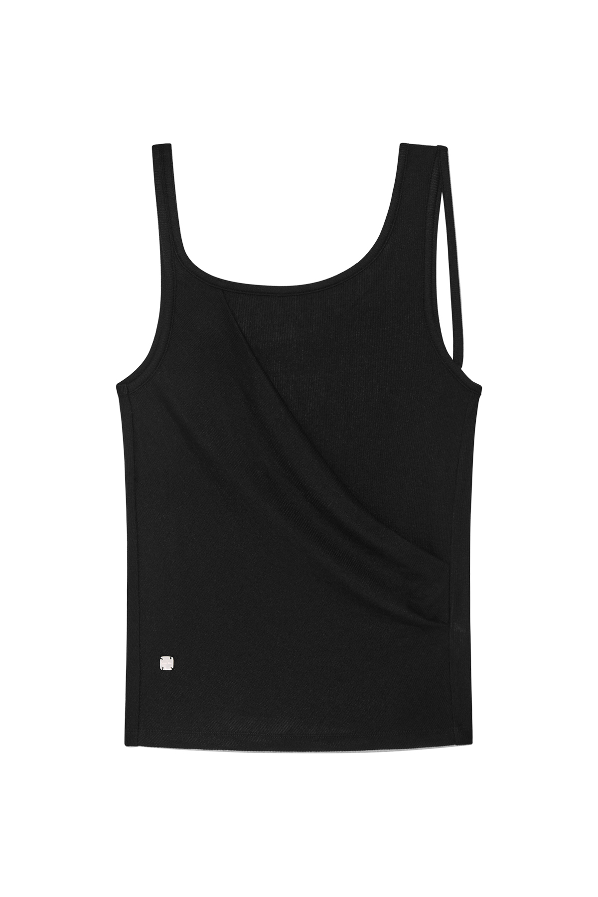 不對稱打褶細節無袖上衣 黑色