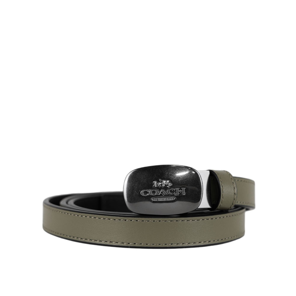 【COACH】Eliza 鐵灰頭橢圓標誌小牛皮寬1.8cm皮帶(軍綠色) CP366 QBX2X