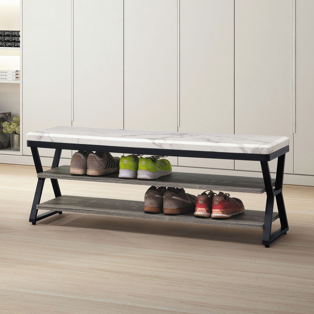 傑曼4尺工業風仿石面坐式鞋櫃/座鞋櫃/開放式收納穿鞋椅