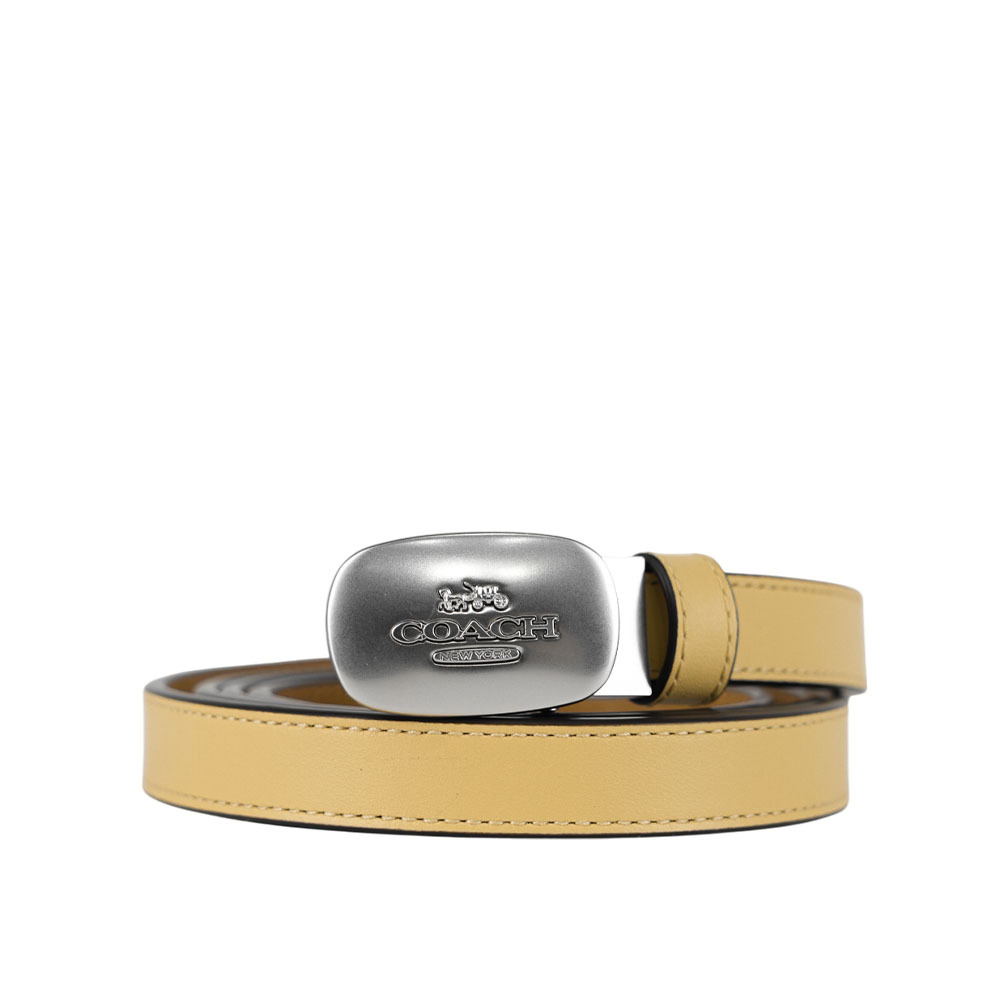 【COACH】Eliza 銀頭橢圓標誌小牛皮寬1.8cm皮帶(稻黃/淺焦糖)