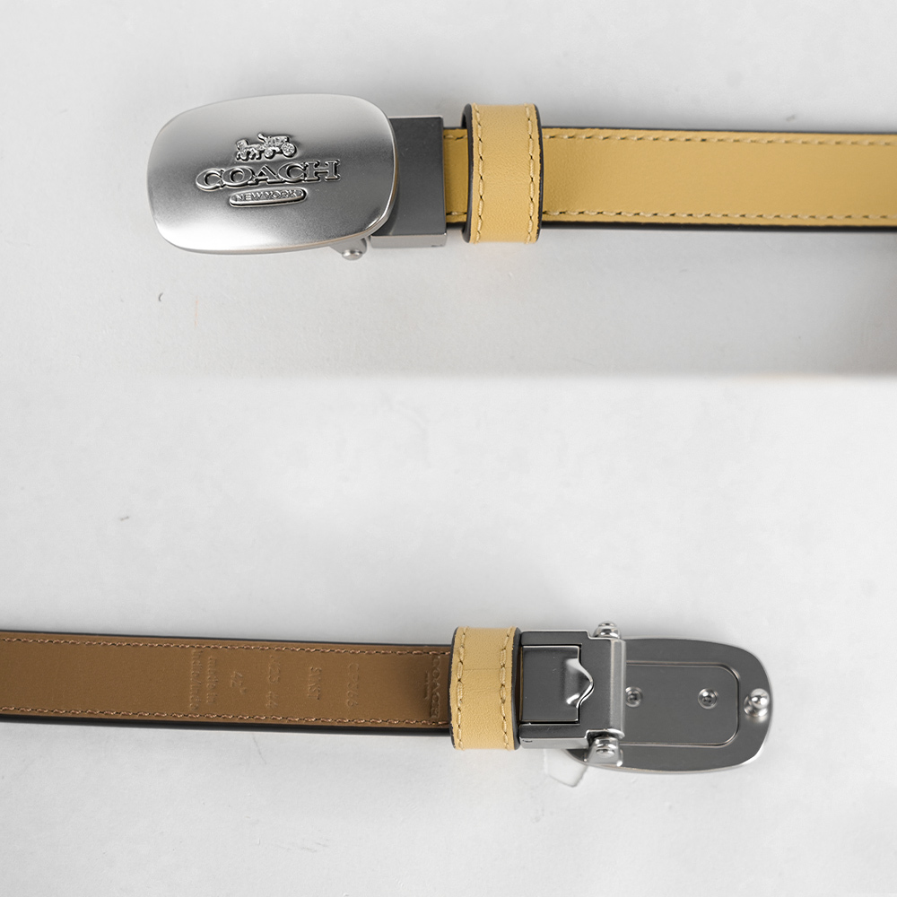 【COACH】Eliza 銀頭橢圓標誌小牛皮寬1.8cm皮帶(稻黃/淺焦糖) CP366 SVWST