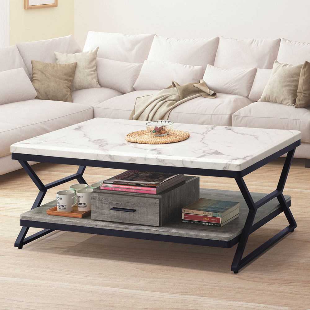 傑曼4尺工業風仿石面大茶几/開放式收納大茶几