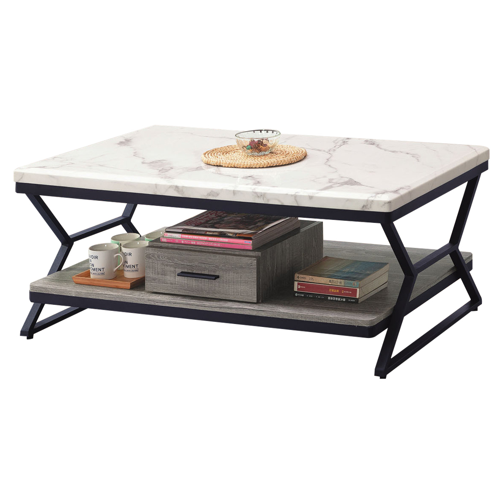 傑曼4尺工業風仿石面大茶几/開放式收納大茶几