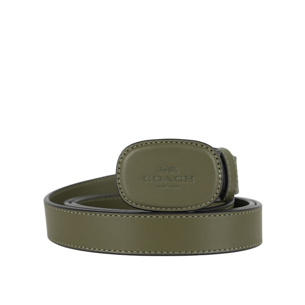 【COACH】Eliza 皮革橢圓標誌小牛皮寬2.5cm皮帶(軍綠色) CW737 MGR