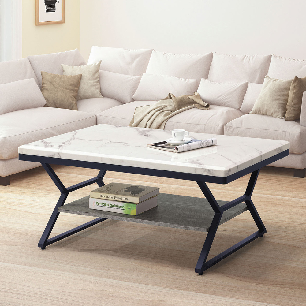 傑曼3.7尺工業風仿石面大茶几/開放式收納大茶几