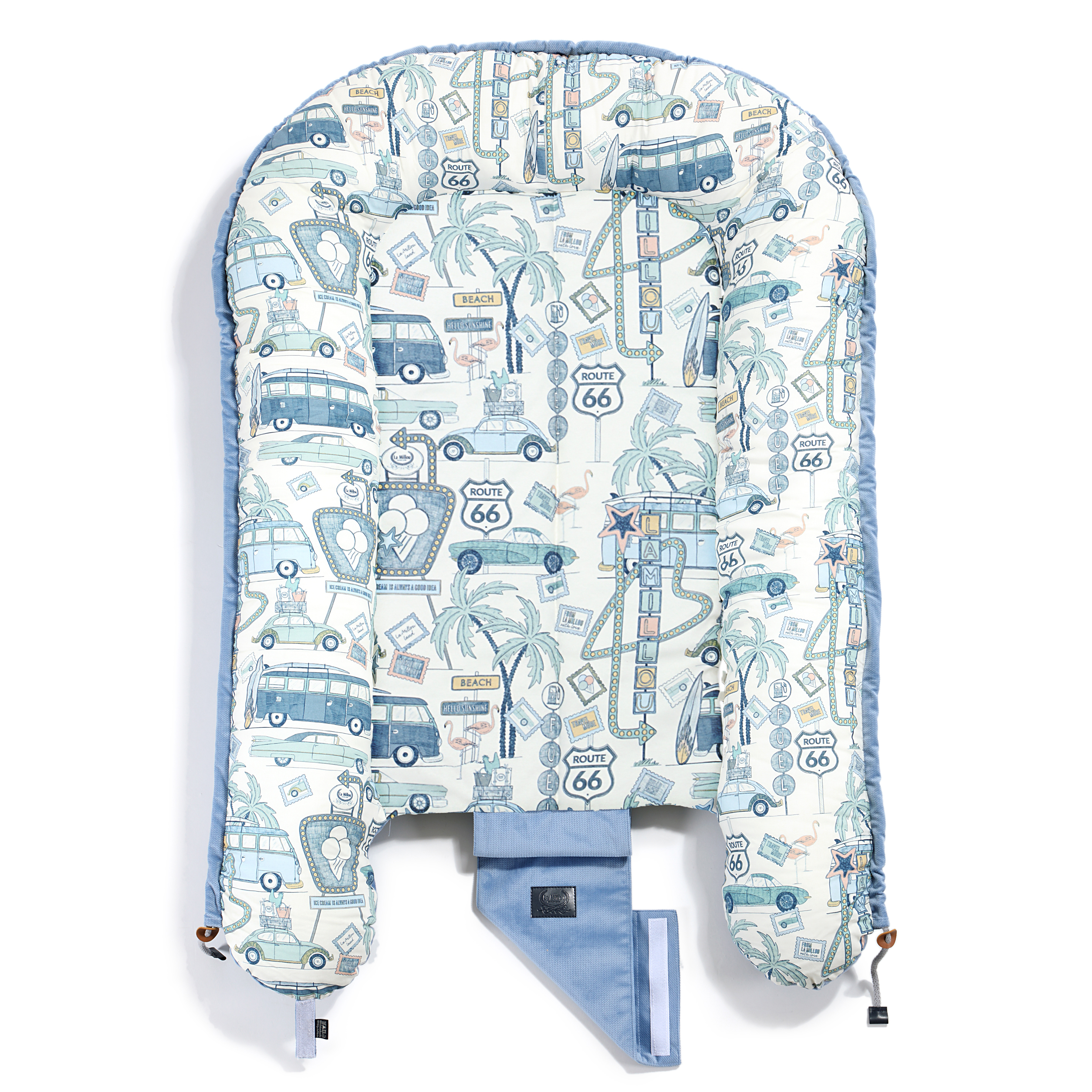 La Millou波蘭 Velvet頂級棉柔嬰兒睡窩(鋪棉版)｜彩繪公路66號II｜舒柔墨藍