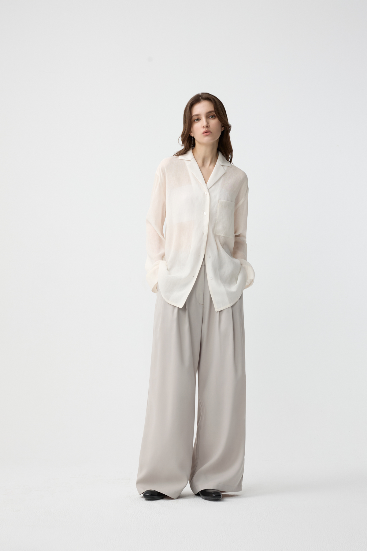 SOLANA 麻感寬鬆襯衫 女（米白）