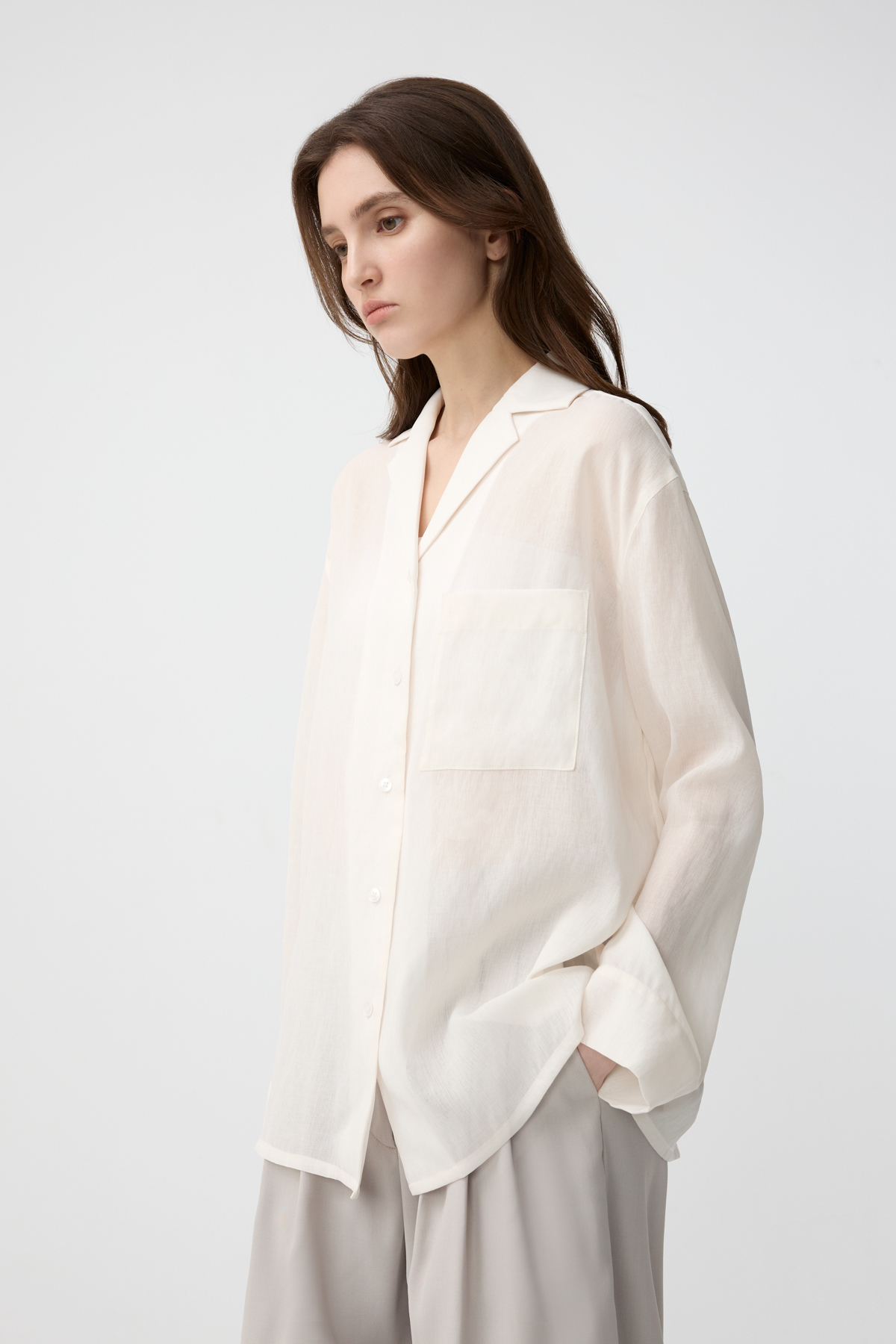 SOLANA 麻感寬鬆襯衫 女（米白）