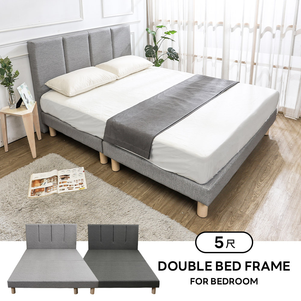 瑪朵5尺雙人耐磨貓抓布紋皮革床架/床組(單邊附插座床頭片+床底-兩色可選)