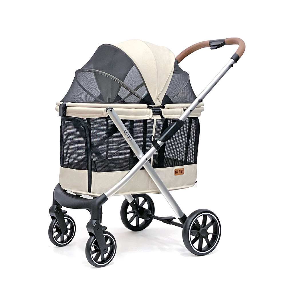 【Ni Pet】X100中大型一鍵收寵物推車網布版-星辰白