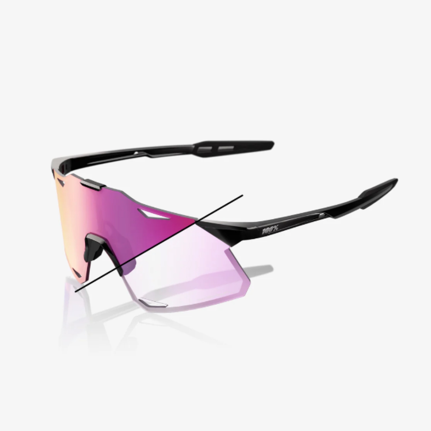 【100%】HYPERCRAFT® 自行車輕量風鏡 - 亮黑框 / 紫鏡面變色片