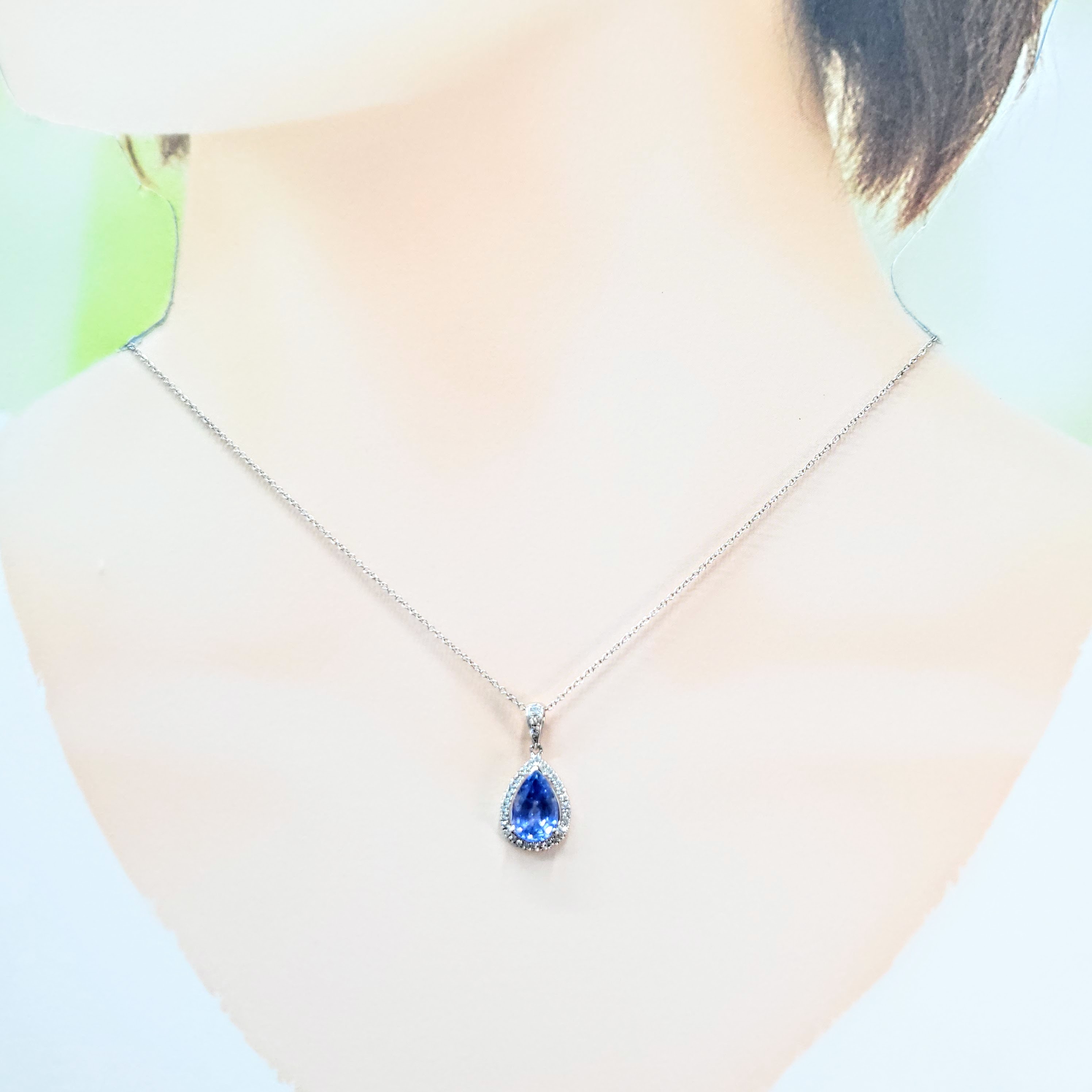 18K White Gold 2.34ct Sapphire and Diamond Pendant