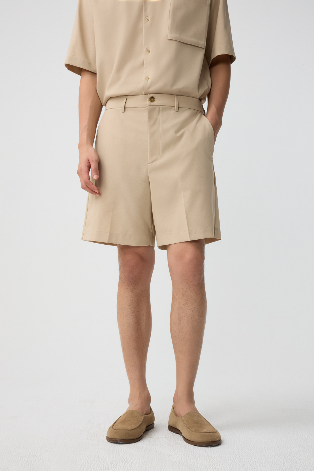 FIKA 麻感短褲 男（淺卡其）