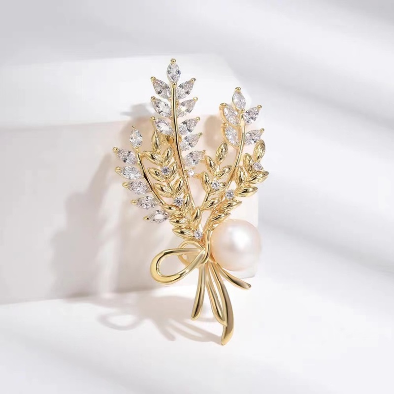 珍珠麥穗鑲鑽胸針
