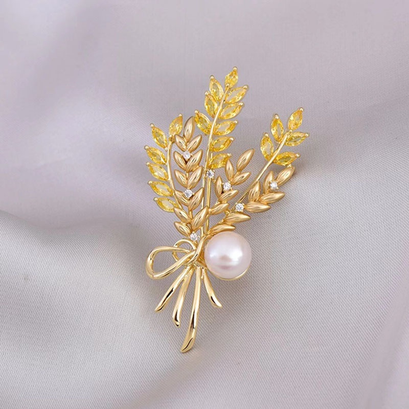 珍珠麥穗鑲鑽胸針