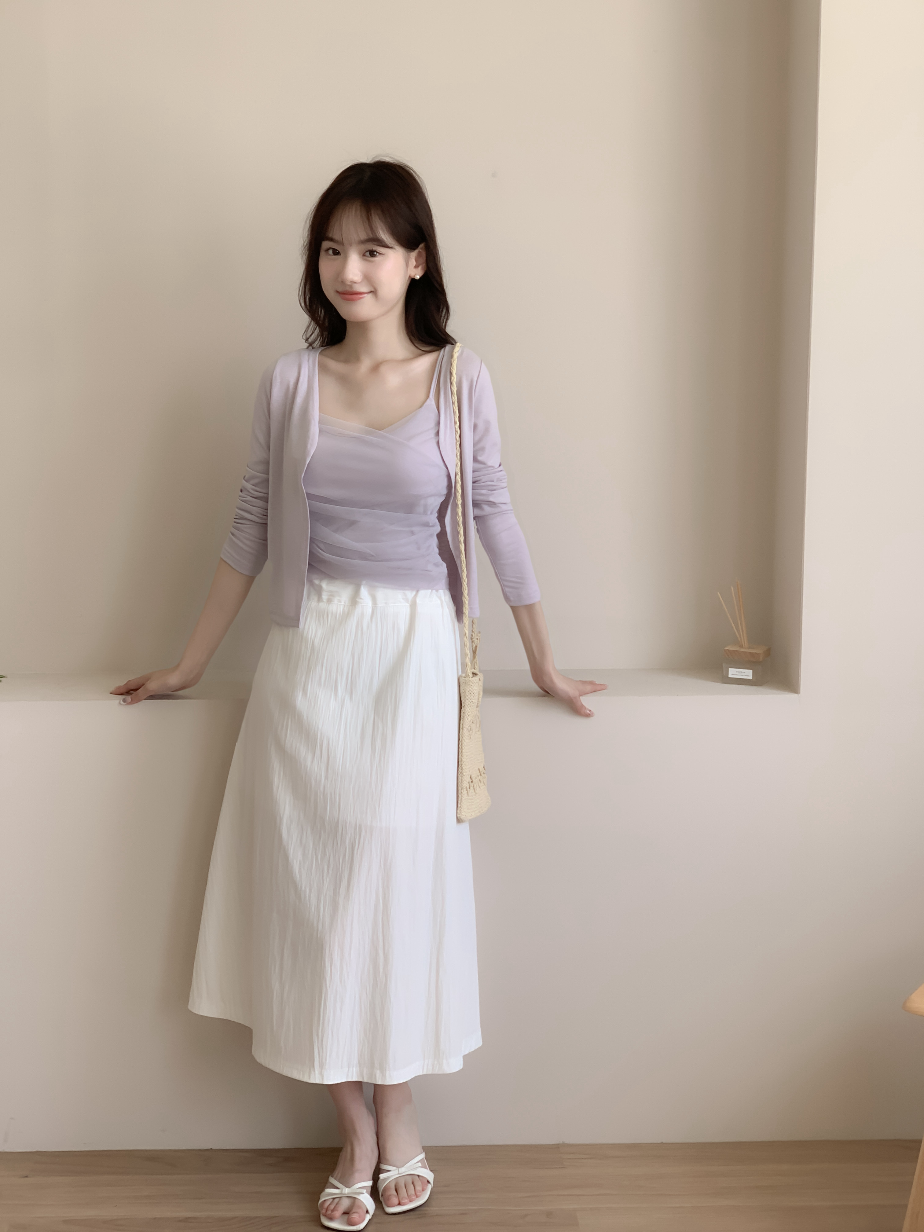 Belle Journee Set  輕柔紗感背心+罩衫set ( 2 colors )內建Bra top