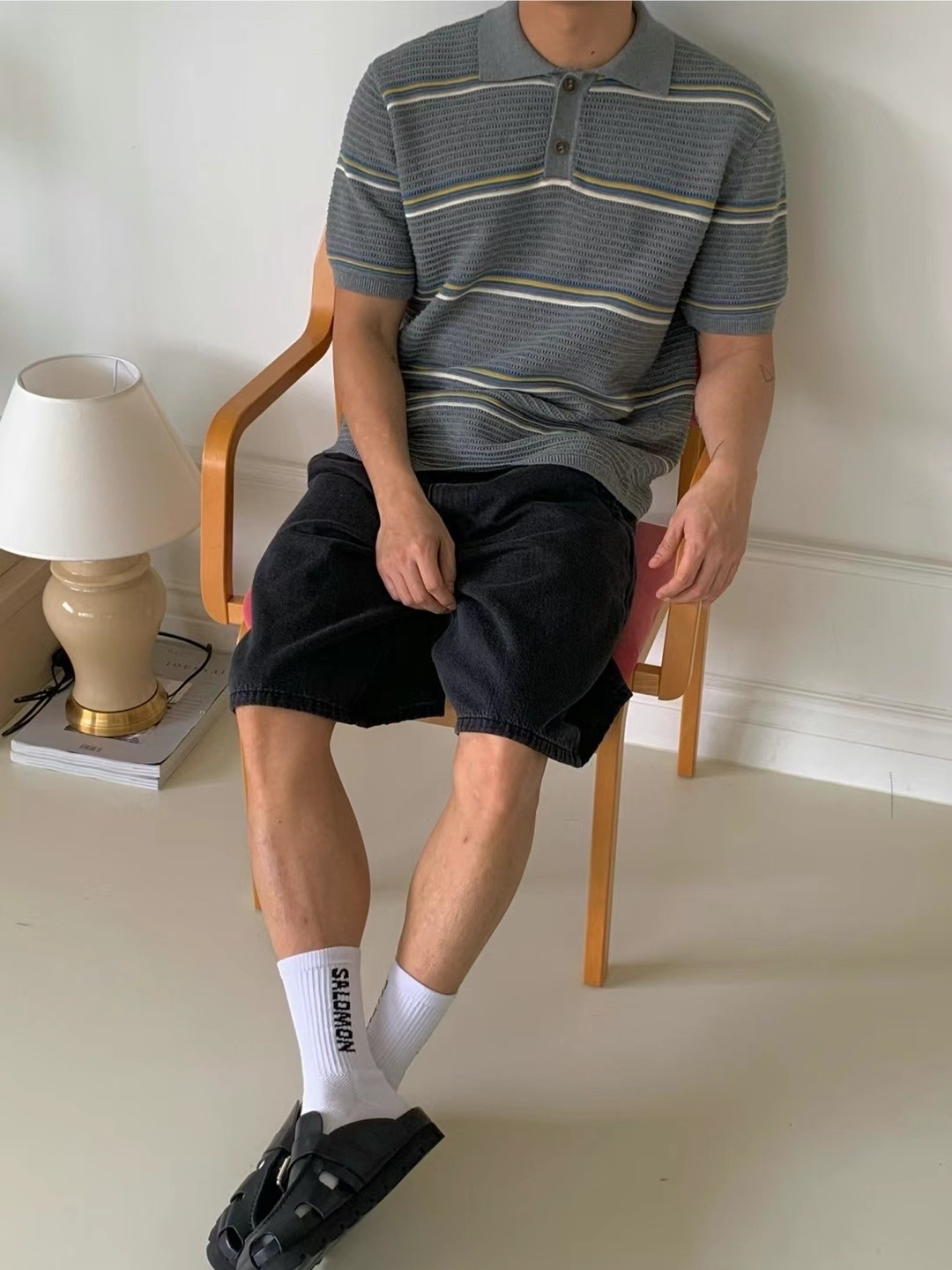 簡約直紋針織polo