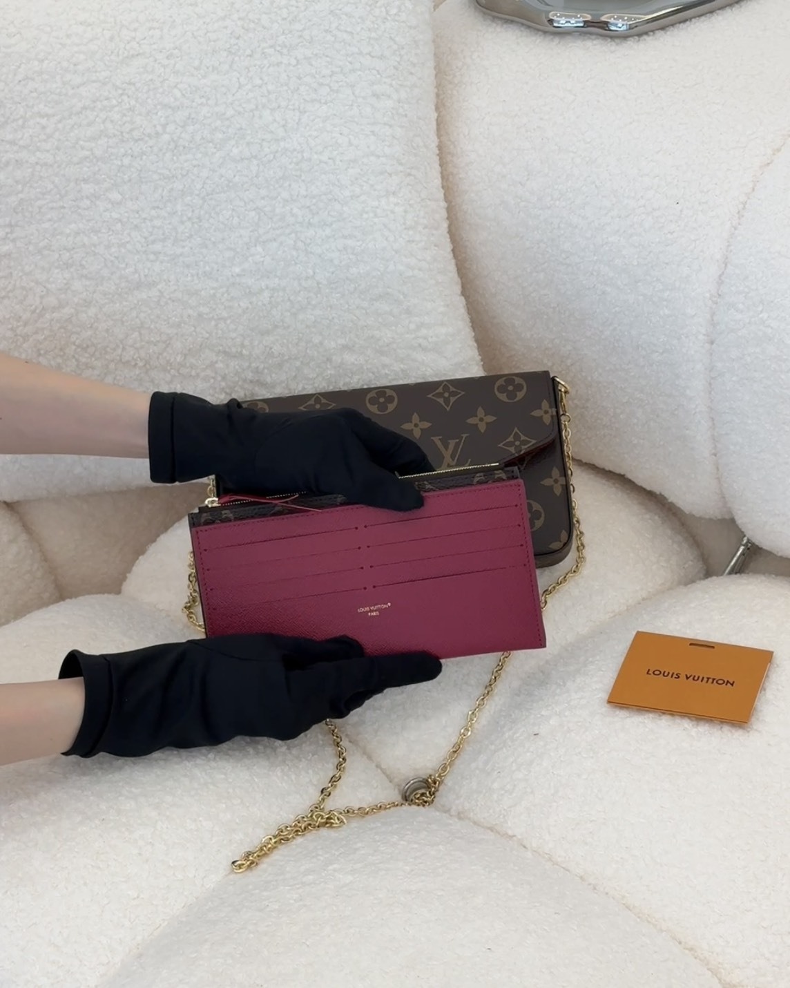 LV｜FÉLICIE POCHETTE 老花鏈帶包 內裡紅色 M81896